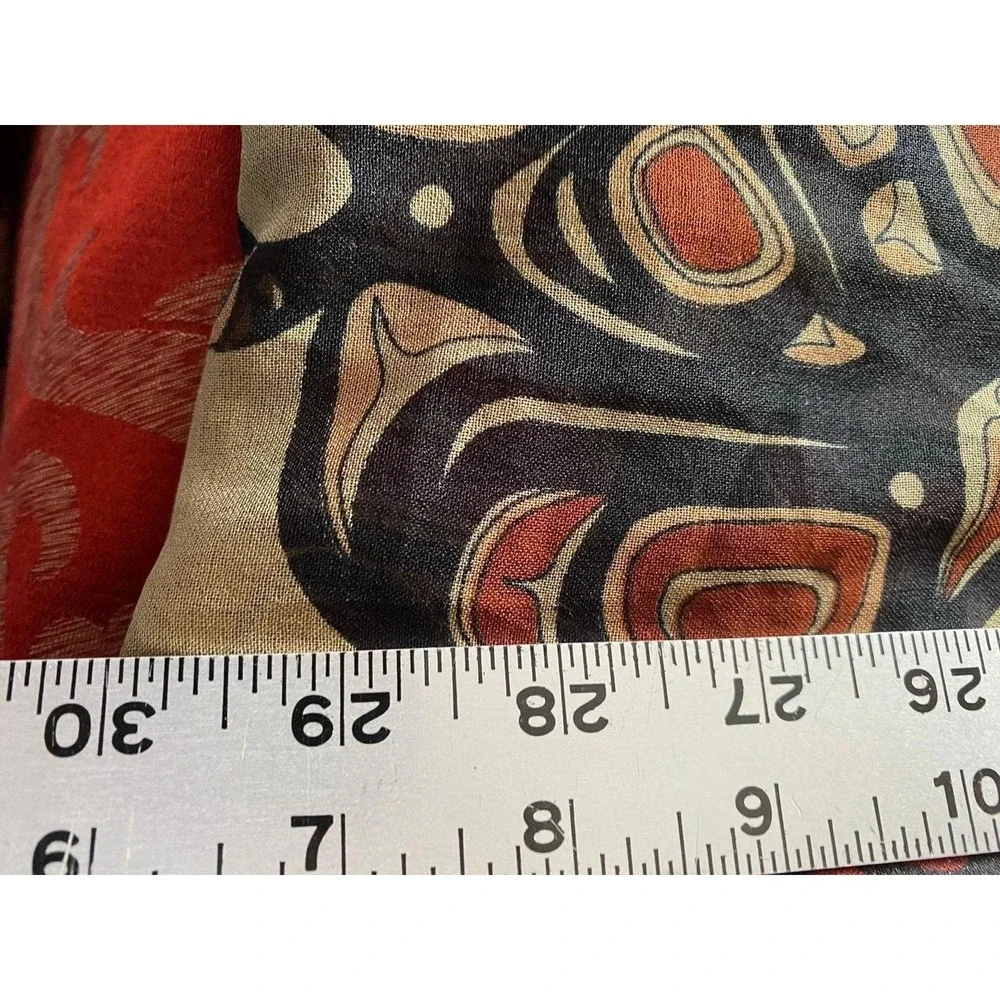 Jocelyn Waugh Indigenous Artist Sheer Silk Scarf Inuit Black Brown 60